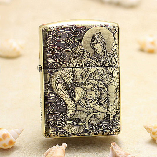 Zippo Armor Antique Brass Deep Carved Guardian Buddha and Cobra - CC130