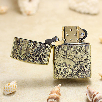 Zippo Armor Antique Brass Deep Carved Guardian Buddha and Dog - CC133