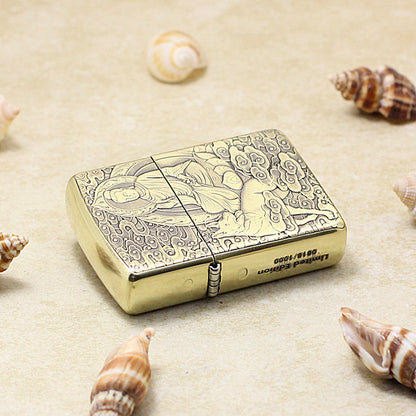 Zippo Armor Antique Brass Deep Carved Guardian Buddha and Dog - CC133