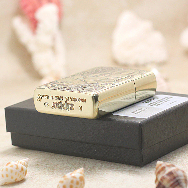 Zippo Armor Antique Brass Deep Carved Guardian Buddha and Dog - CC133