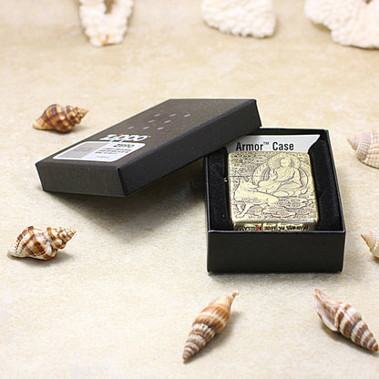 Zippo Armor Antique Brass Deep Carved Guardian Buddha and Dog - CC133