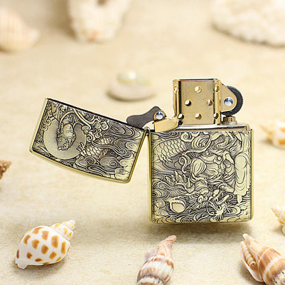 Zippo Armor Antique Brass Deep Carved Guardian Buddha and Dragon - CC137
