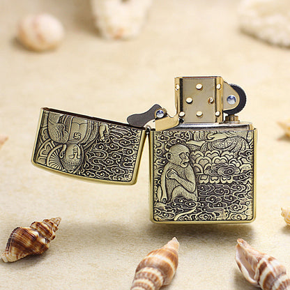 Zippo Armor Antique Brass Deep Carved Guardian Buddha and Monkey - CC116