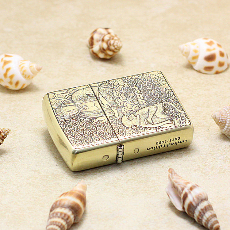 Zippo Armor Antique Brass Deep Carved Guardian Buddha and Monkey - CC116