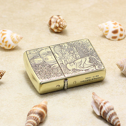 Zippo Armor Antique Brass Deep Carved Guardian Buddha and Monkey - CC116