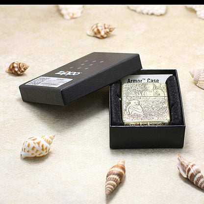 Zippo Armor Antique Brass Deep Carved Guardian Buddha and Monkey - CC116