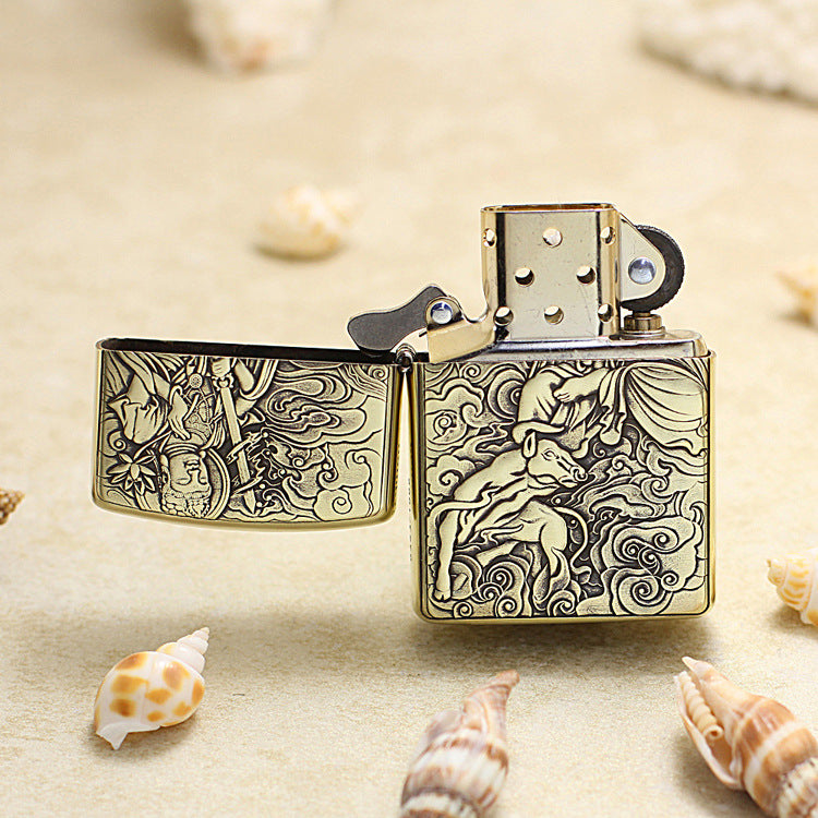 Zippo Armor Antique Brass Deep Carved Guardian Buddha and Ox - CC144
