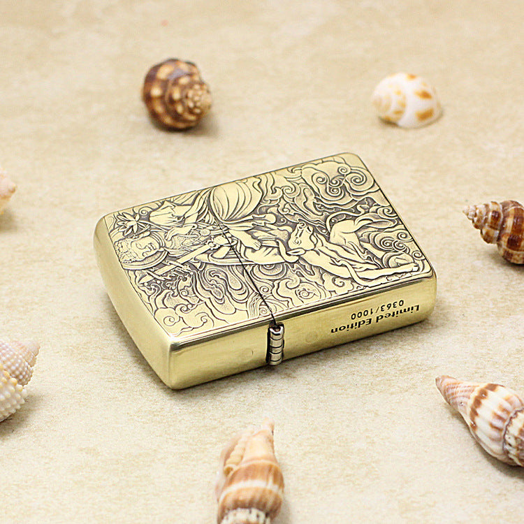 Zippo Armor Antique Brass Deep Carved Guardian Buddha and Ox - CC144