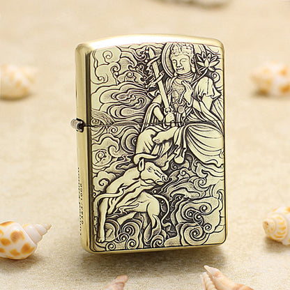 Zippo Armor Antique Brass Deep Carved Guardian Buddha and Ox - CC144
