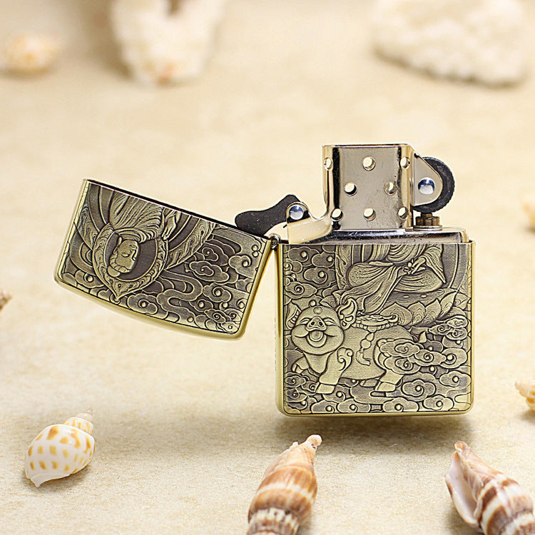 Zippo Armor Antique Brass Deep Carved Guardian Buddha and Pig - CC132