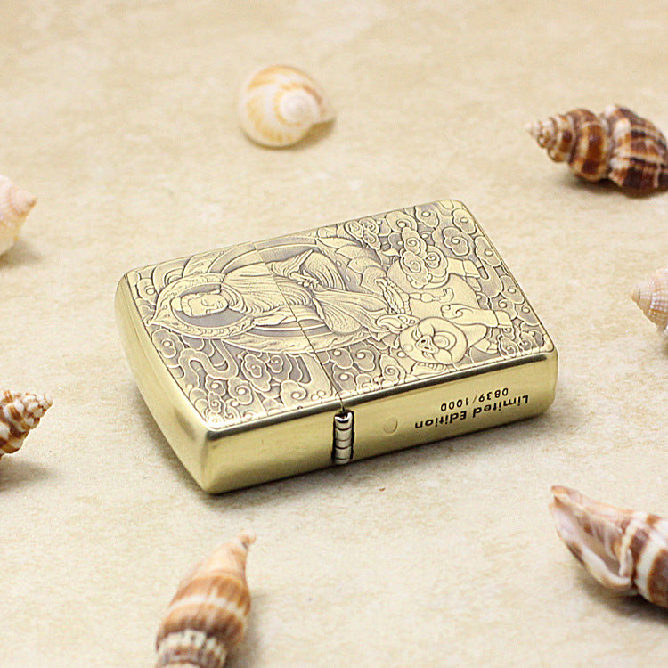 Zippo Armor Antique Brass Deep Carved Guardian Buddha and Pig - CC132