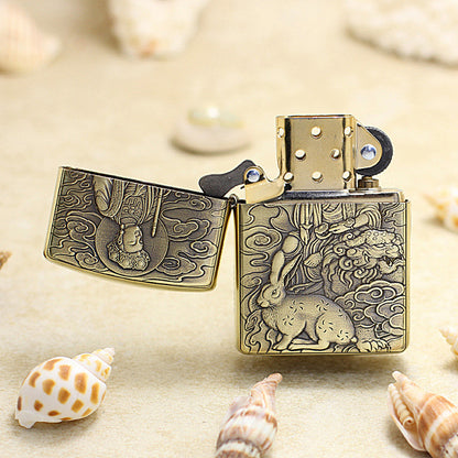 Zippo Armor Antique Brass Deep Carved Guardian Buddha and Rabbit - CC136
