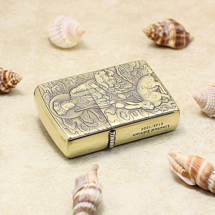 Zippo Armor Antique Brass Deep Carved Guardian Buddha and Rabbit - CC136