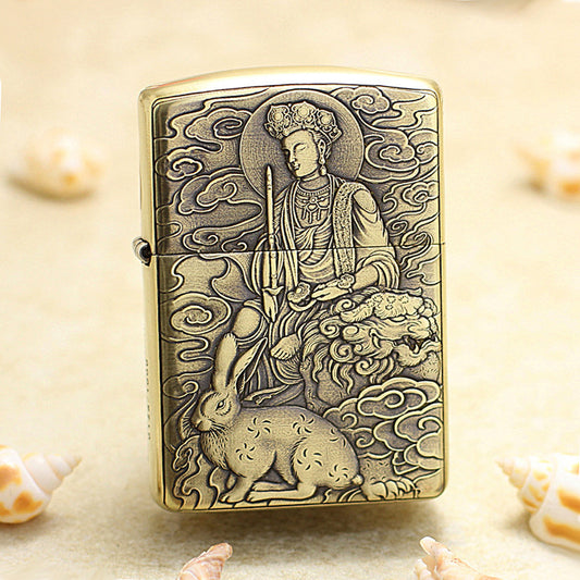 Zippo Armor Antique Brass Deep Carved Guardian Buddha and Rabbit - CC136