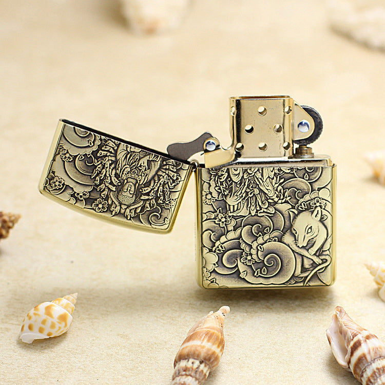 Zippo Armor Antique Brass Deep Carved Guardian Buddha and Rat - CC141