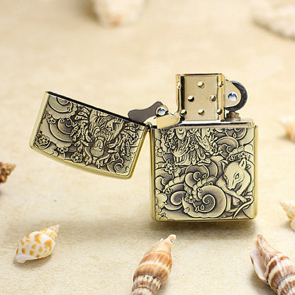 Zippo Armor Antique Brass Deep Carved Guardian Buddha and Rat - CC141