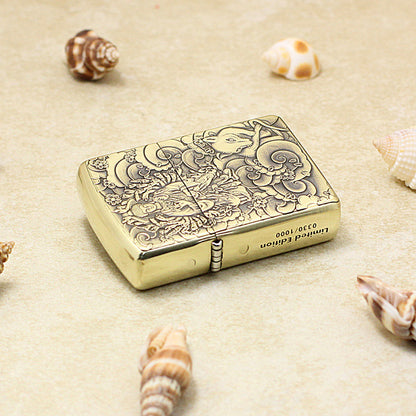 Zippo Armor Antique Brass Deep Carved Guardian Buddha and Rat - CC141