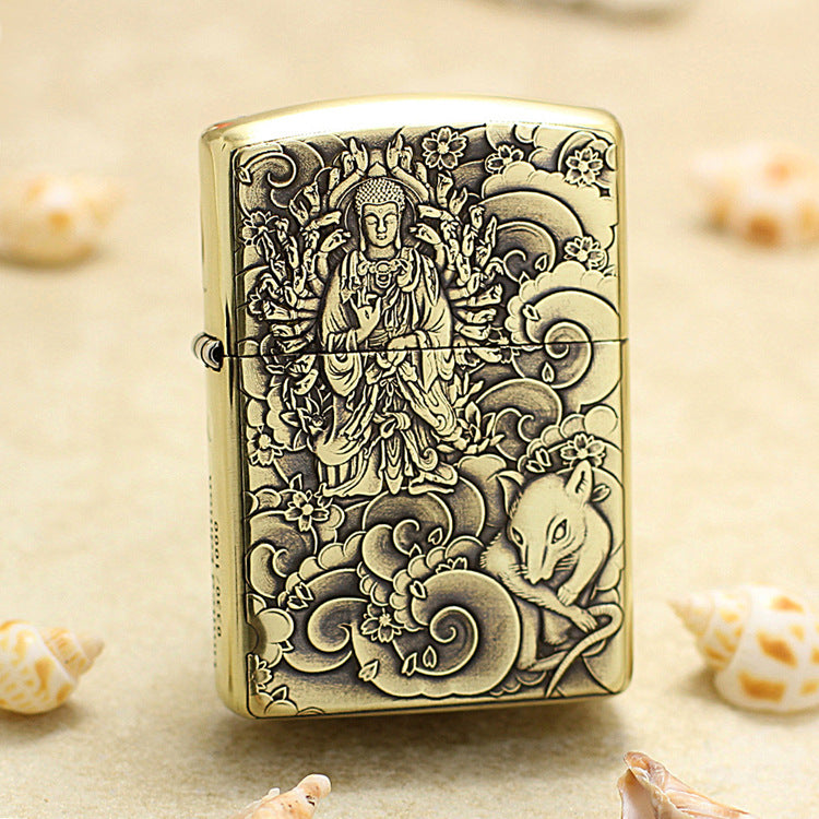 Zippo Armor Antique Brass Deep Carved Guardian Buddha and Rat - CC141