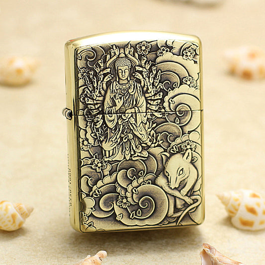 Zippo Armor Antique Brass Deep Carved Guardian Buddha and Rat - CC141