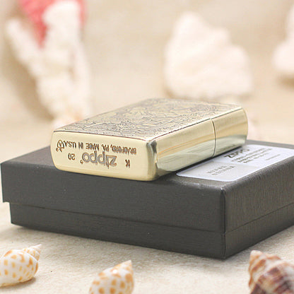 Zippo Armor Antique Brass Deep Carved Guardian Buddha and Rooster - C131