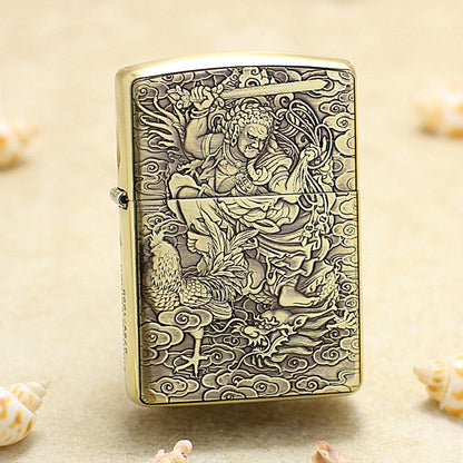 Zippo Armor Antique Brass Deep Carved Guardian Buddha and Rooster - C131