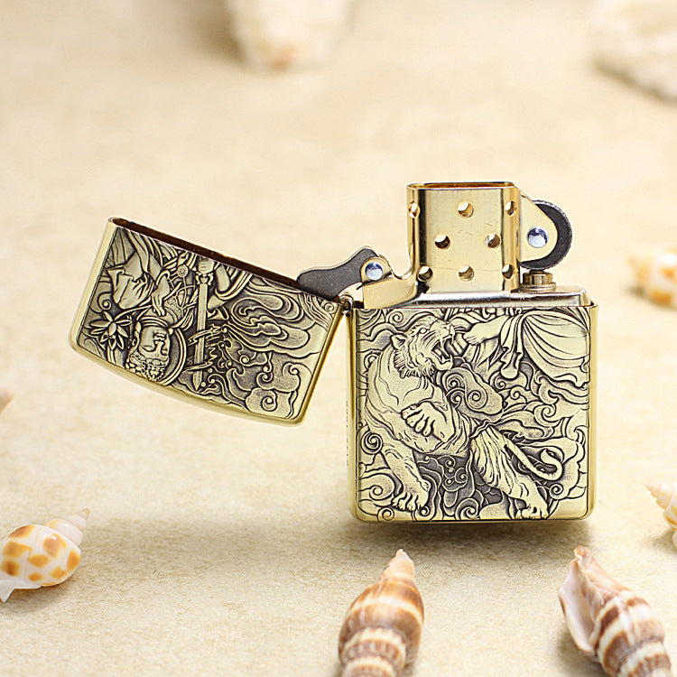 Zippo Armor Antique Brass Deep Carved Guardian Buddha and Tiger - CC115