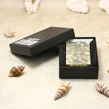 Zippo Armor Antique Brass Deep Carved Guardian Buddha and Tiger - CC115