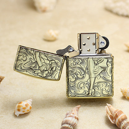 Zippo Armor Antique Brass Deep Carved Pin-Up Girl Arabesque - CC143