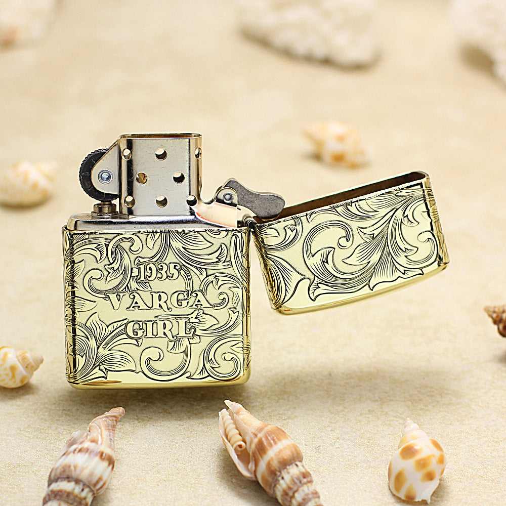 Zippo Armor Antique Brass Deep Carved Pin-Up Girl Arabesque - CC143
