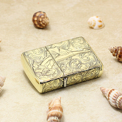 Zippo Armor Antique Brass Deep Carved Pin-Up Girl Arabesque - CC143