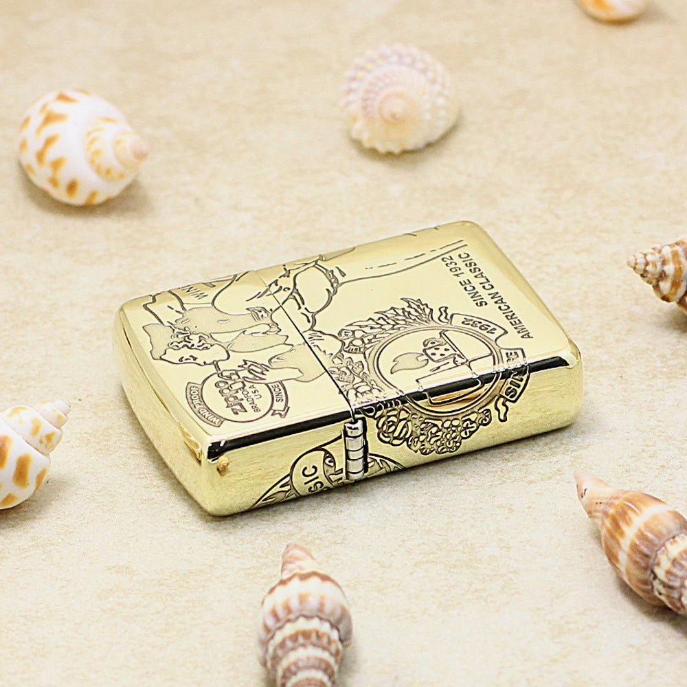 Zippo Armor Antique Brass Deep Carved Pin-Up Girl Arabesque - CC147