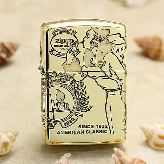 Zippo Armor Antique Brass Deep Carved Pin-Up Girl Arabesque - CC147