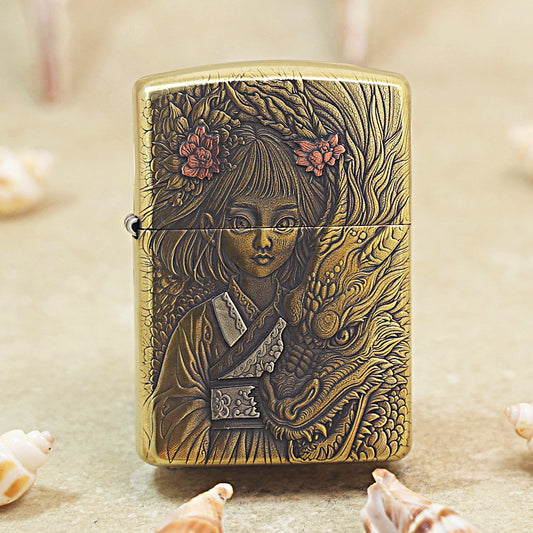 Zippo Armor Antique Brass Little Dragon Girl - CC64