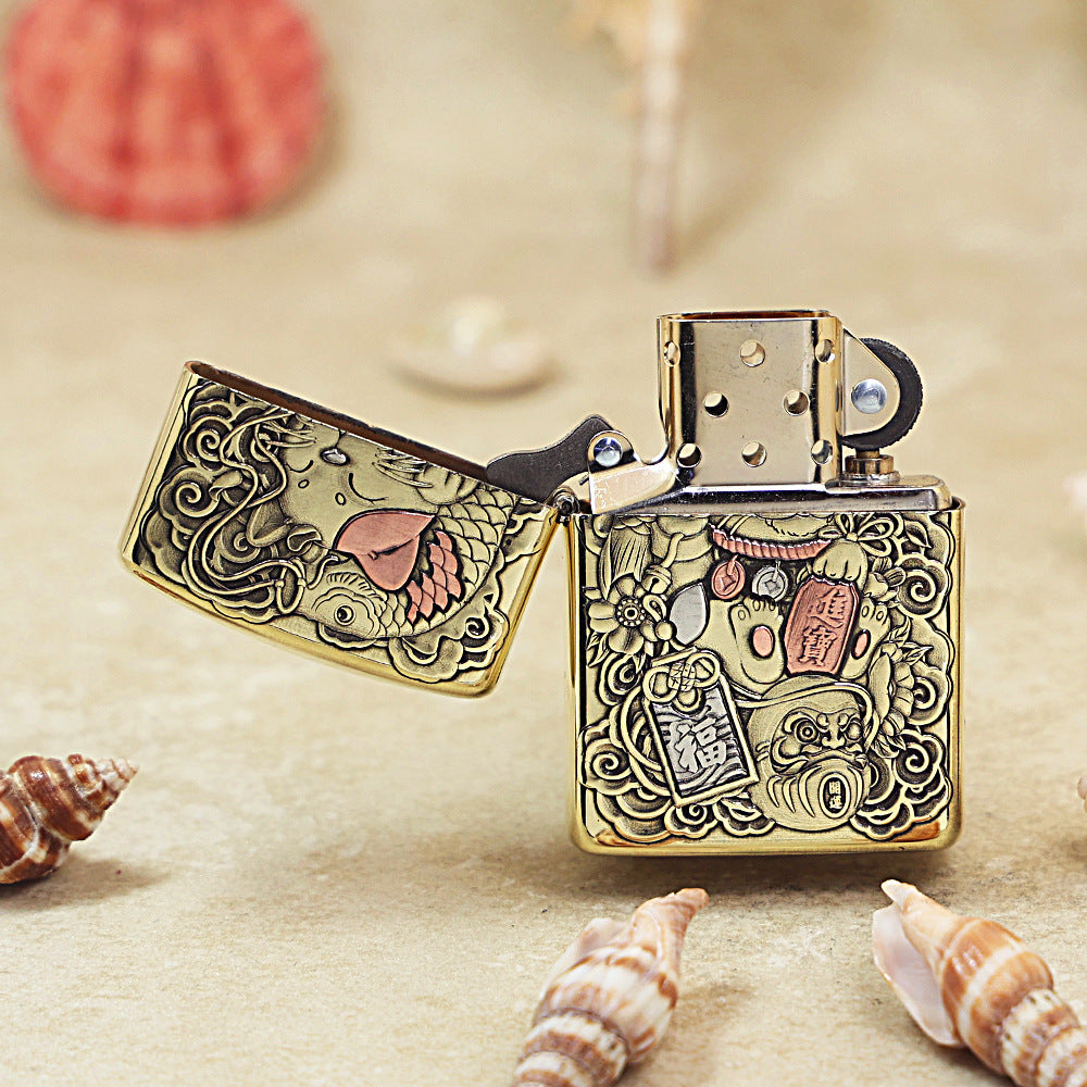 Zippo Armor Antique Brass 'Maneki-Neko Fortune Cat' - CC25