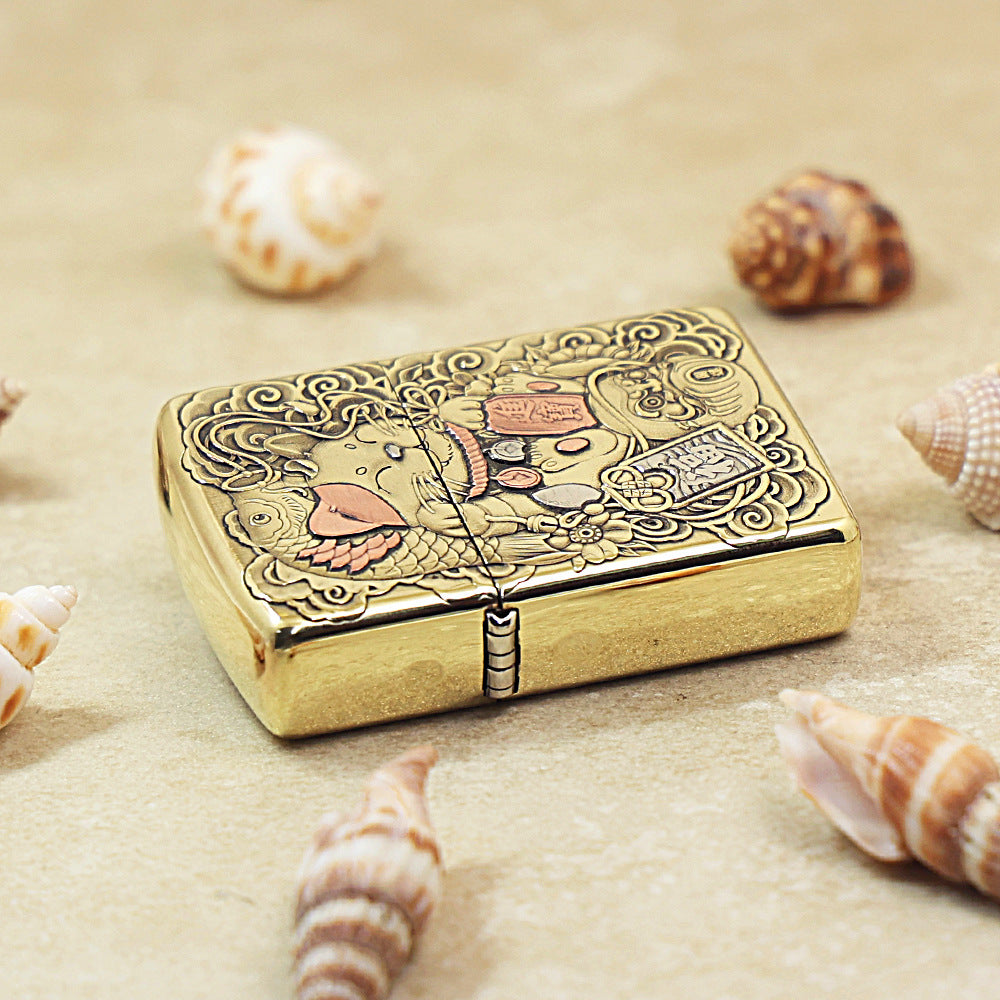 Zippo Armor Antique Brass 'Maneki-Neko Fortune Cat' - CC25
