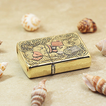 Zippo Armor Antique Brass 'Maneki-Neko Fortune Cat' - CC25