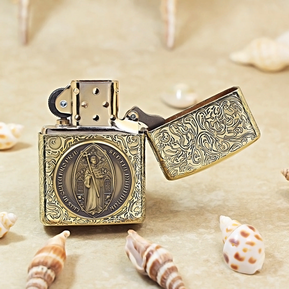 Zippo Armor Antique Brass 'Saint Benedict Medal' - CC03