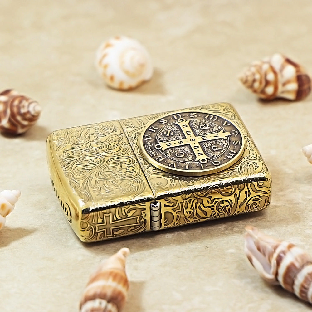 Zippo Armor Antique Brass 'Saint Benedict Medal' - CC03