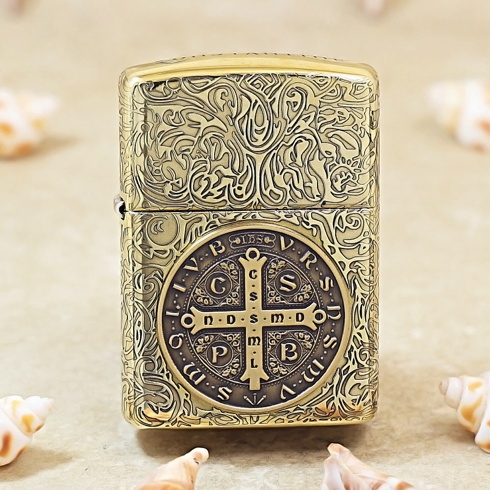 Zippo Armor Antique Brass 'Saint Benedict Medal' - CC03