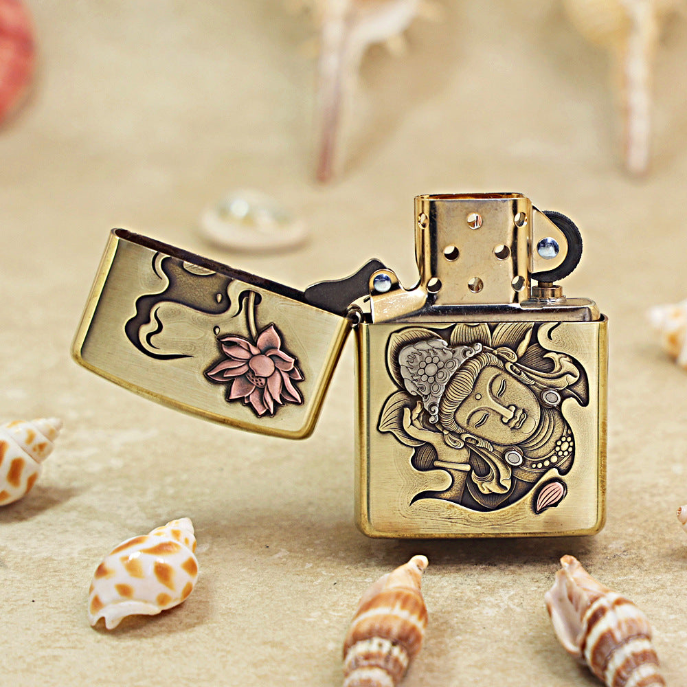 Zippo Armor Antique Brass Sleeping Bodhisattva - CC68