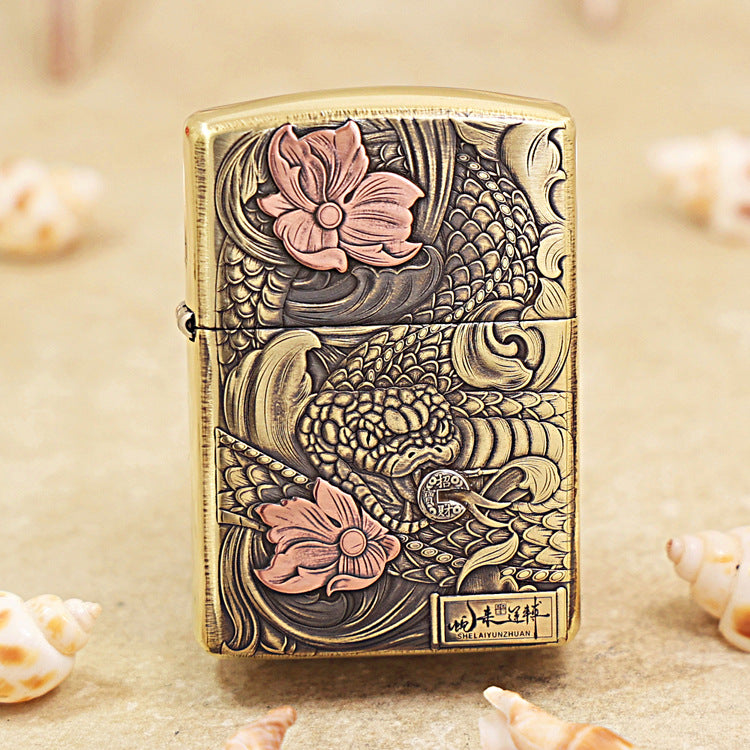 Zippo Armor Antique Brass Snake Brings Good Fortune - CC74