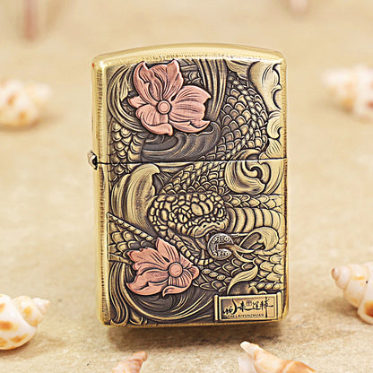 Zippo Armor Antique Brass Snake Brings Good Fortune - CC74