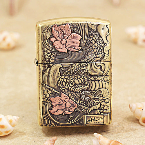 Zippo Armor Antique Brass Snake Brings Good Fortune - CC74
