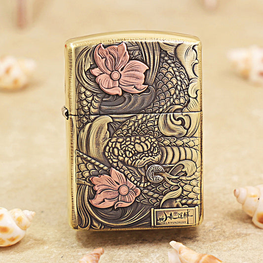 Zippo Armor Antique Brass Snake Brings Good Fortune - CC74