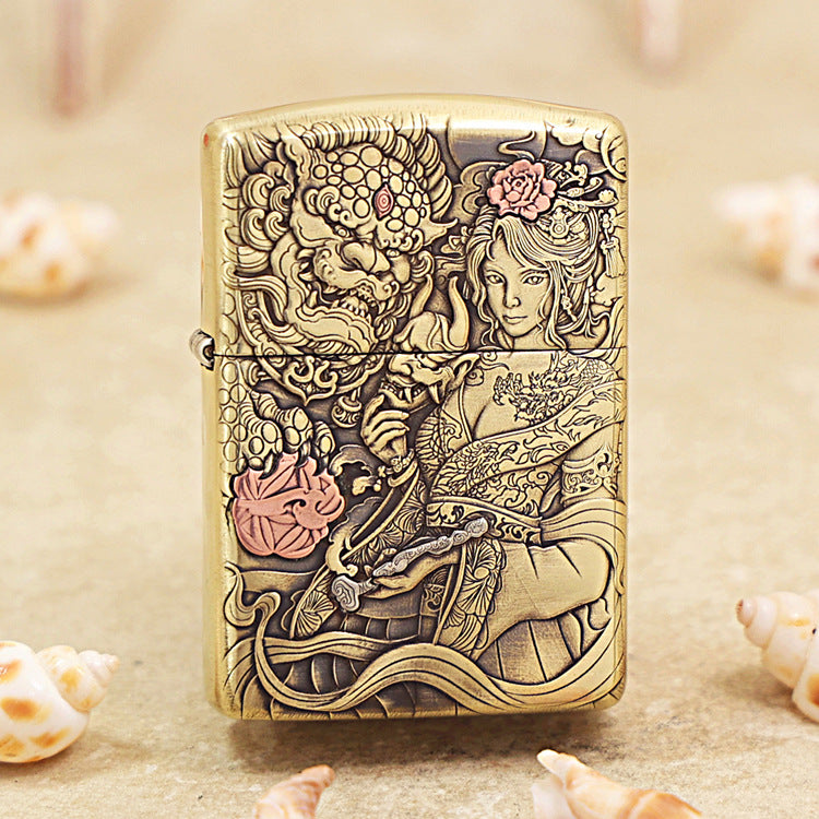 Zippo Armor Antique Brass Tang Lion and Beauty - CC76