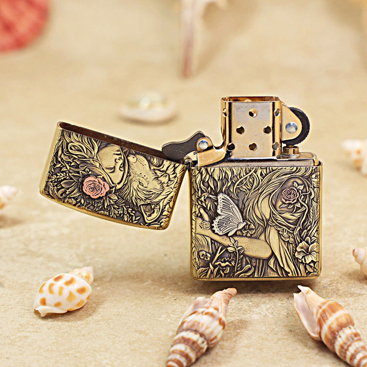 Zippo Armor Antique Brass Wolf and Forest Nymph - CC77