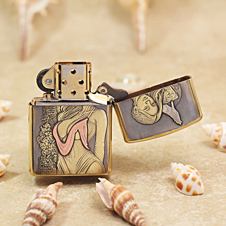 Zippo Armor Antique Brass Wolf and Forest Nymph - CC77