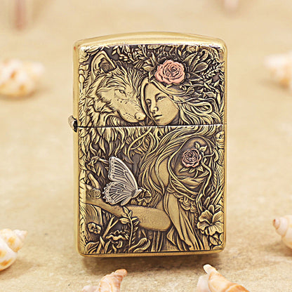 Zippo Armor Antique Brass Wolf and Forest Nymph - CC77