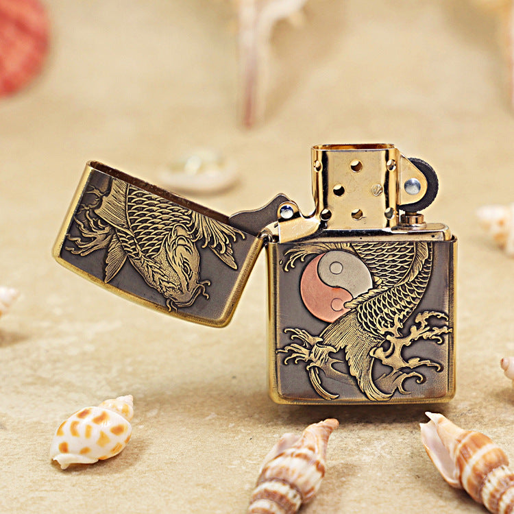 Zippo Armor Dark Brushed Brass Koi Fish Yin-Yang - CC75