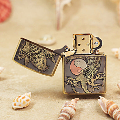 Zippo Armor Dark Brushed Brass Koi Fish Yin-Yang - CC75